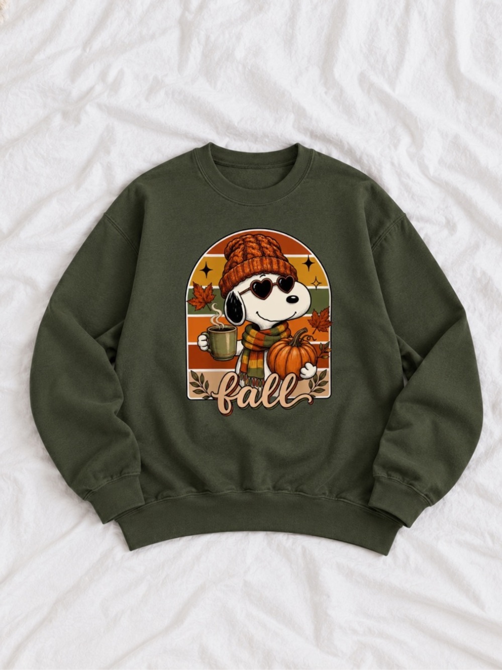 Forest Green Fall Graphic Sweatshirt with Retro Pumpkin Design
